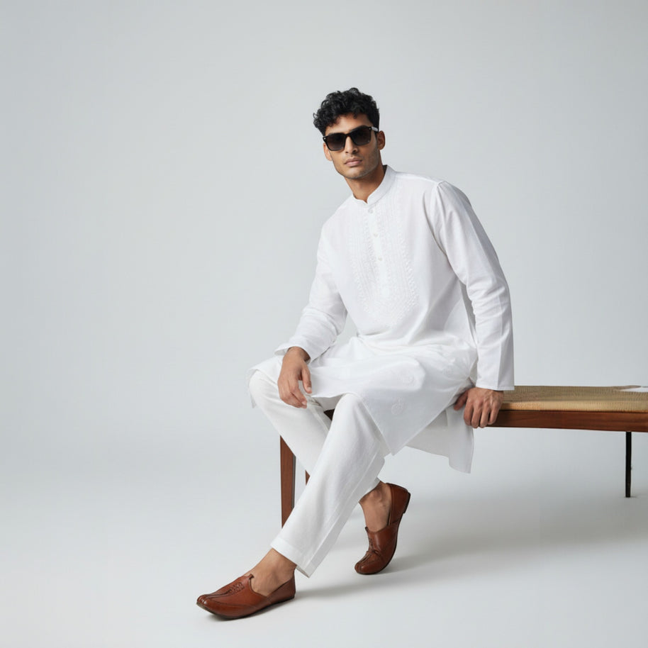 White Chikankari Cotton Kurta