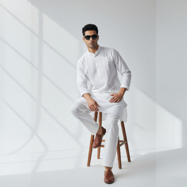 White Chikankari Cotton Kurta