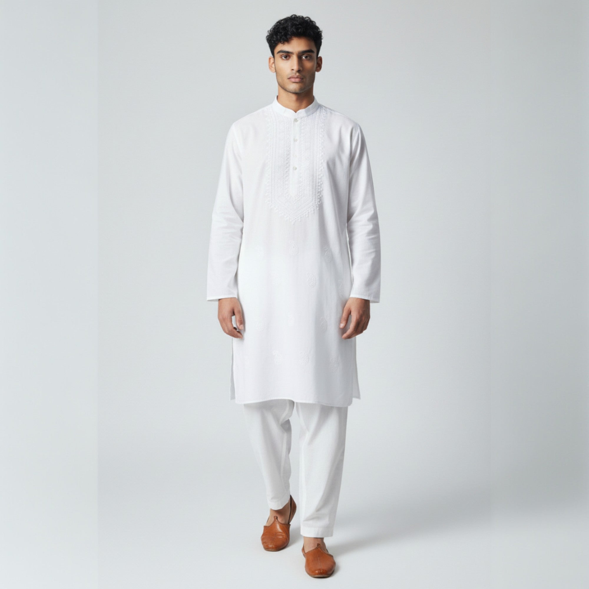 White Chikankari Cotton Kurta