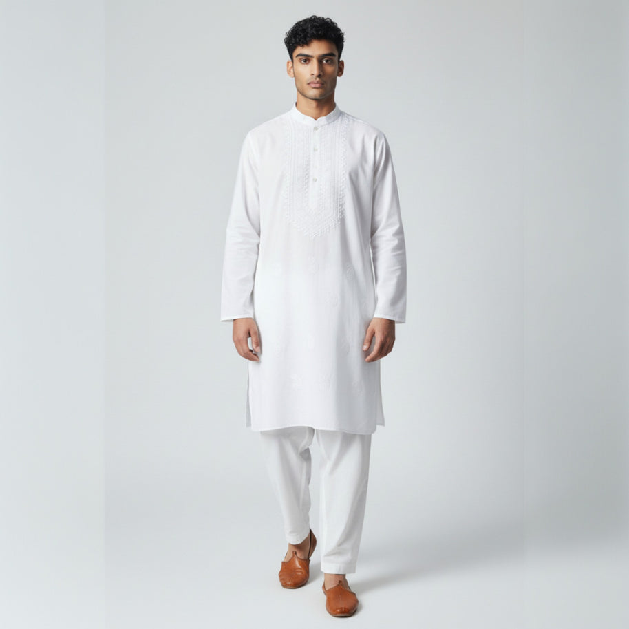 White Chikankari Cotton Kurta