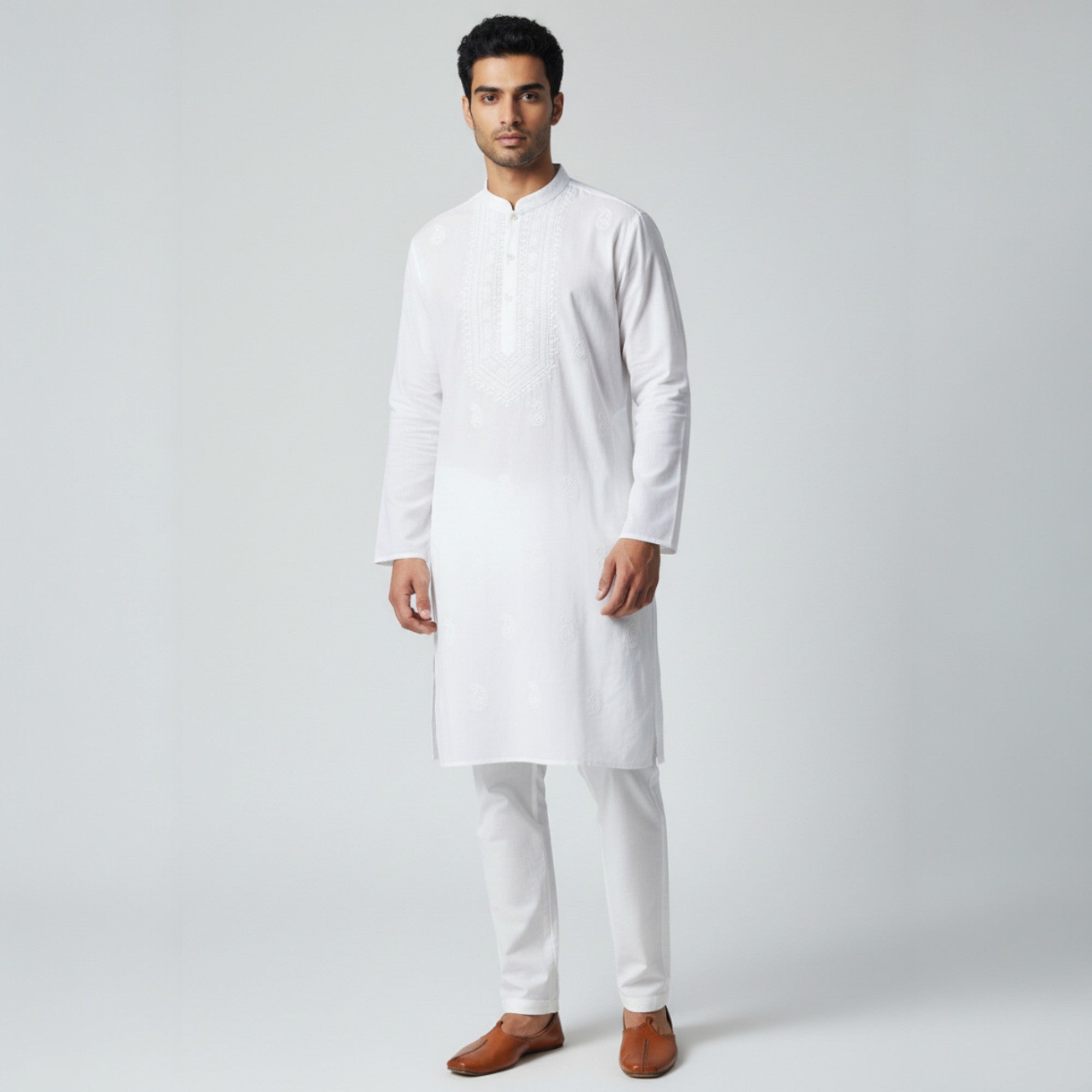 White Chikankari Cotton Kurta