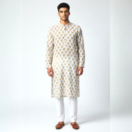 White Mustard Handblock Cotton Kurta
