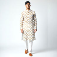White Mustard Handblock Cotton Kurta