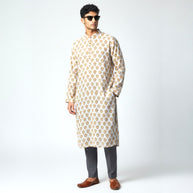 White Mustard Handblock Cotton Kurta