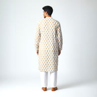White Mustard Handblock Cotton Kurta