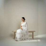 White Purple Floral Kota Cotton Saree