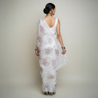 White Purple Floral Kota Cotton Saree