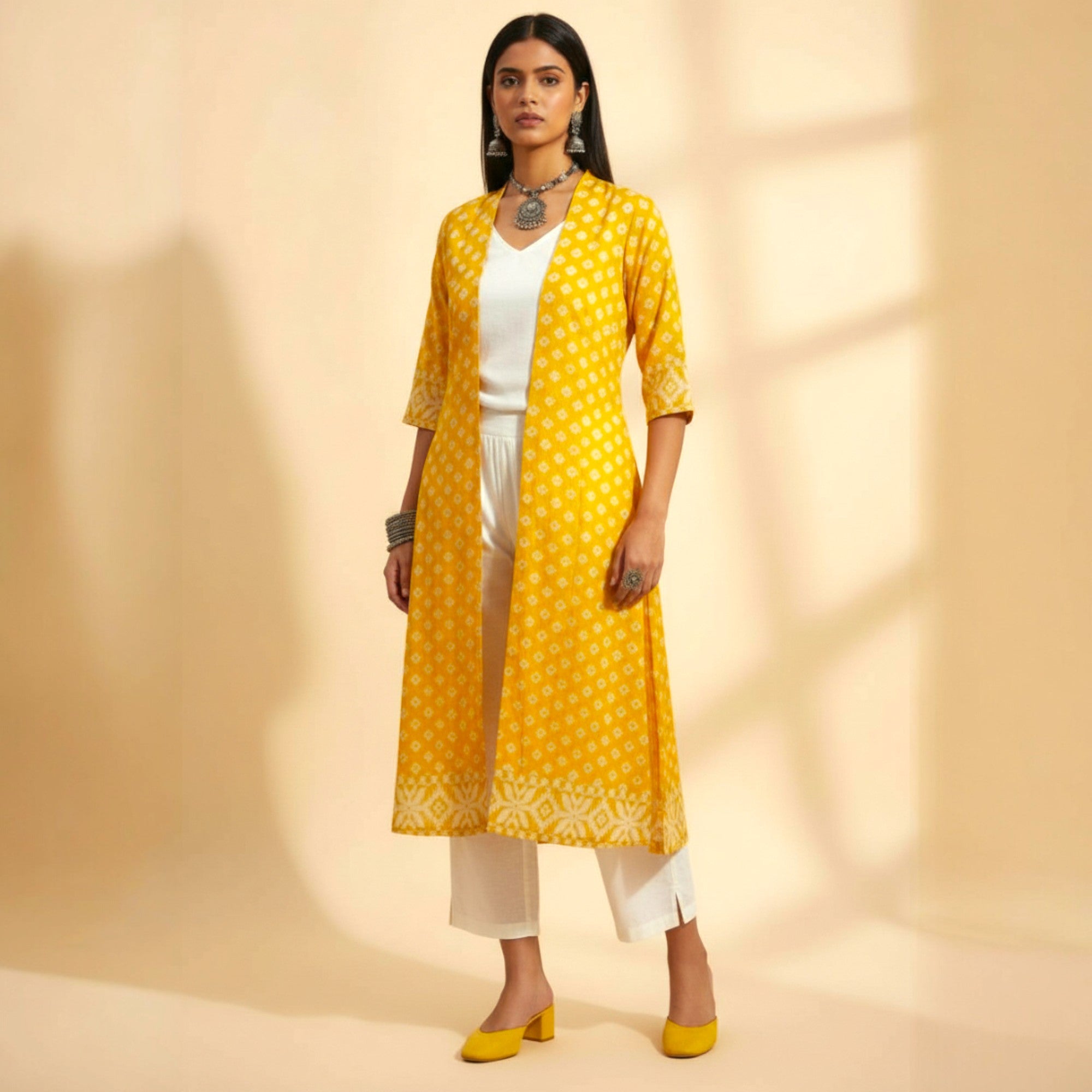 Yellow Jamdani Cotton Shrug