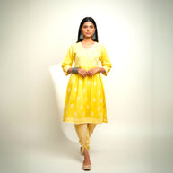 Yellow White Chikankari Cotton Kurti Set