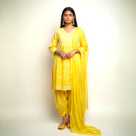 Yellow White Chikankari Cotton Kurti Set