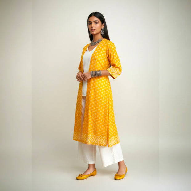 Yellow Jamdani Cotton Shrug