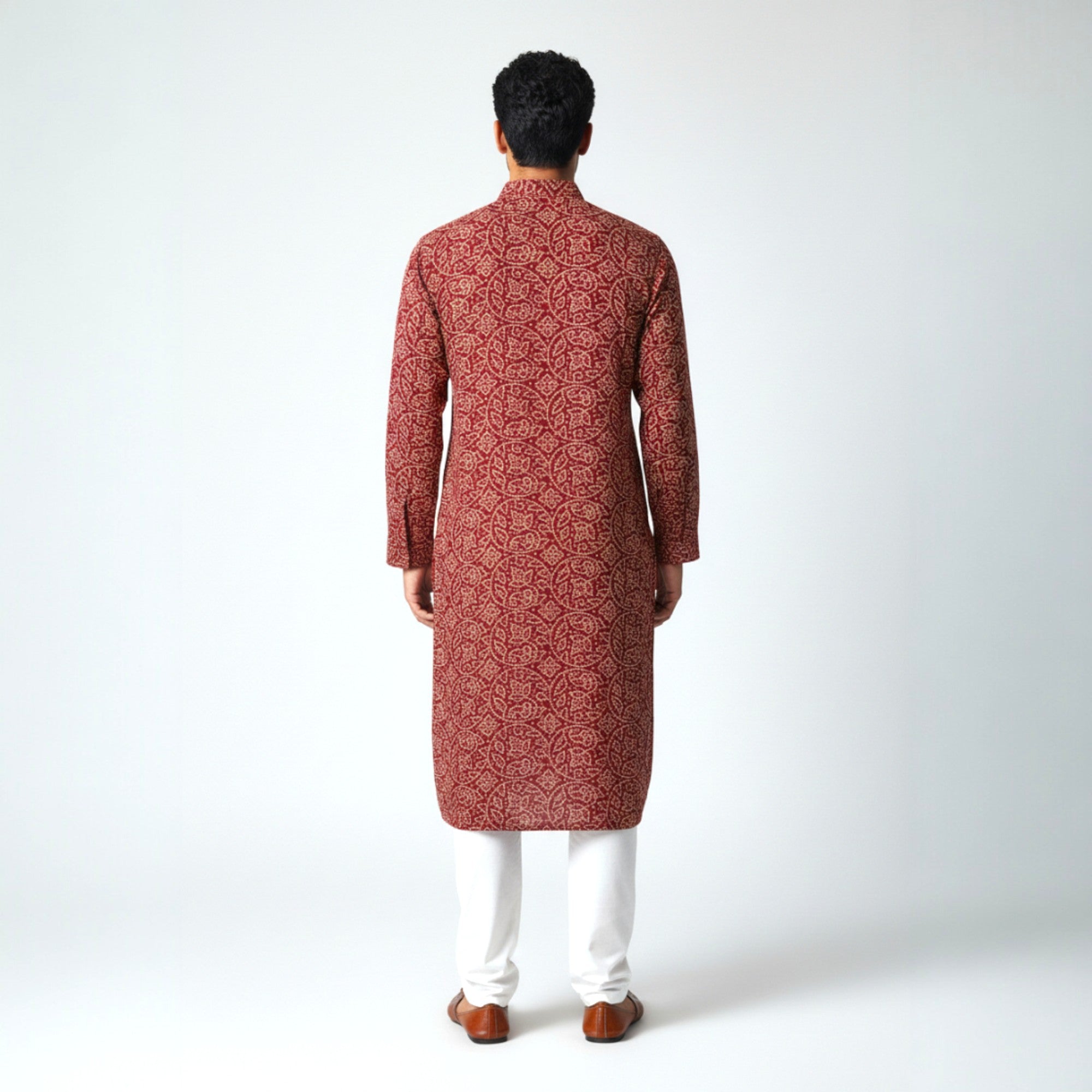 Maroon Bandhani Cotton Kurta
