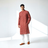 Maroon Bandhani Cotton Kurta