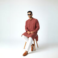 Maroon Bandhani Cotton Kurta