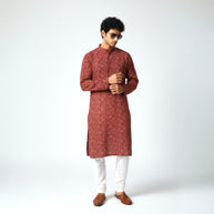 Maroon Bandhani Cotton Kurta
