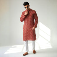 Maroon Bandhani Cotton Kurta