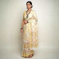 Yellow Floral Kota Cotton Saree