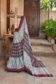 Grey Black Stripe Handwoven Cotton Saree
