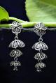Oxidised Silver Filigree Tri Floral Jhumki